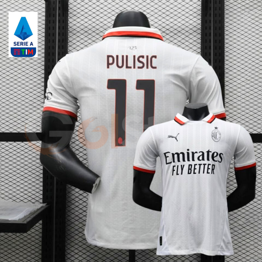 AC Milan 2024-2025 Away Soccer Jersey Pulisic 11 Short Sleeve Football Shirt Customizable Free Shipping