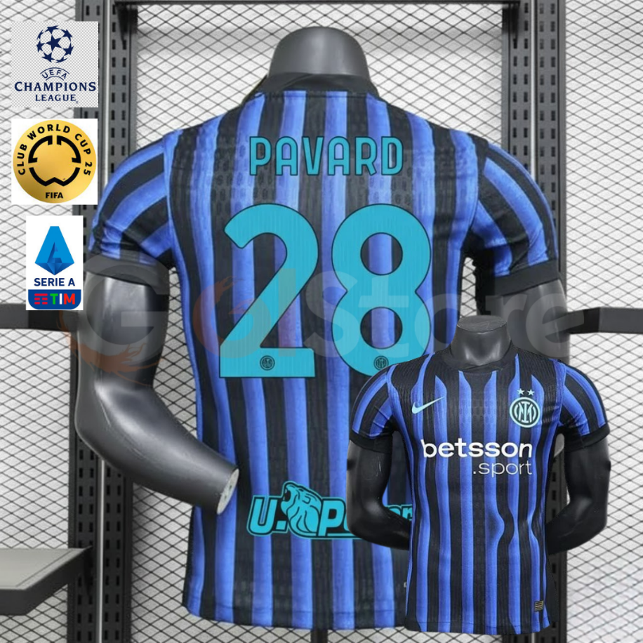 2025-26 Inter Milan Home Short Sleeve Jersey #28 Pavard – Black & Blue Stripes Player Version
