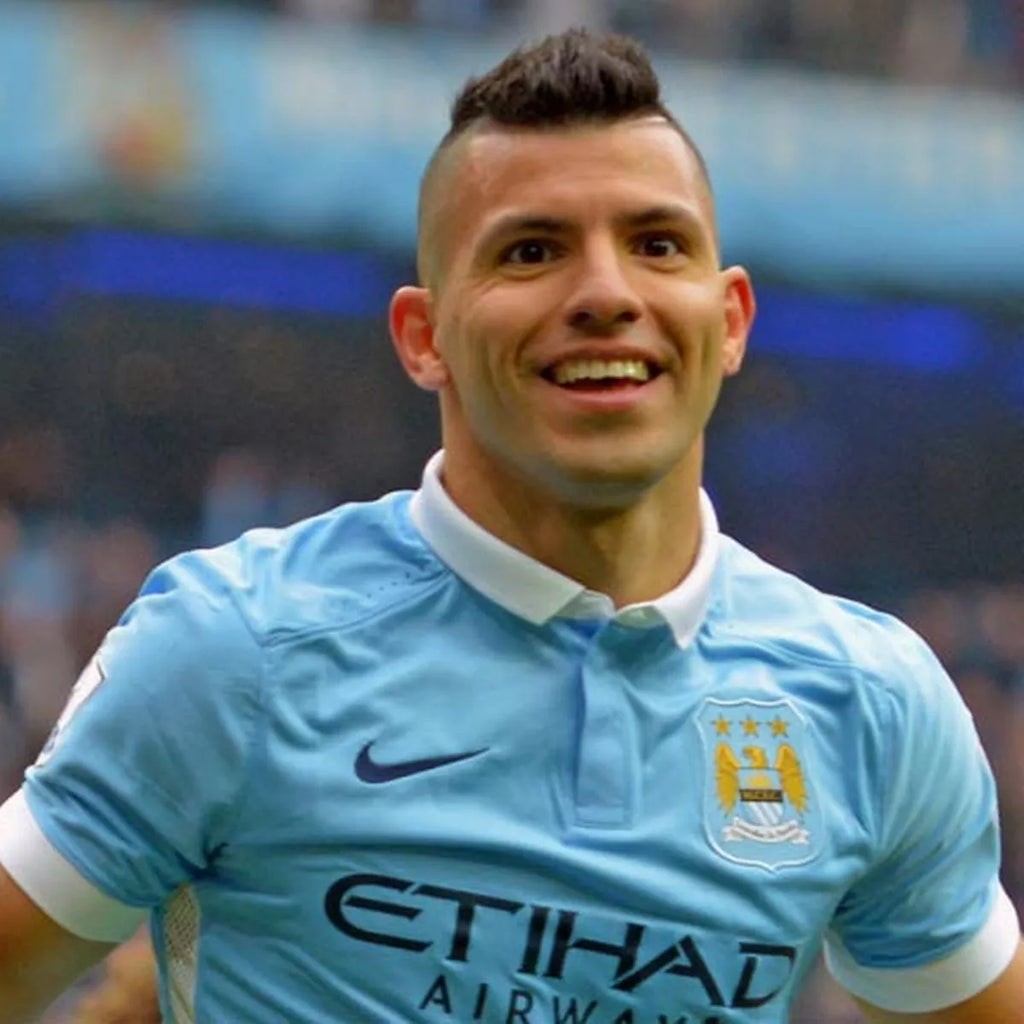 Manchester City 2015-2016 Retro Home Short Sleeve Jersey #10 Aguero UCL Patch Personalized Rare