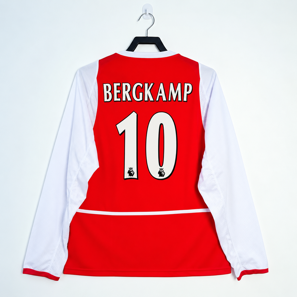 Arsenal FC 2002-2003 Retro Home Jersey | Dennis Bergkamp #10 Men's Soccer Shirt - Long Sleeve O2 Edition with Optional Premier League Patches