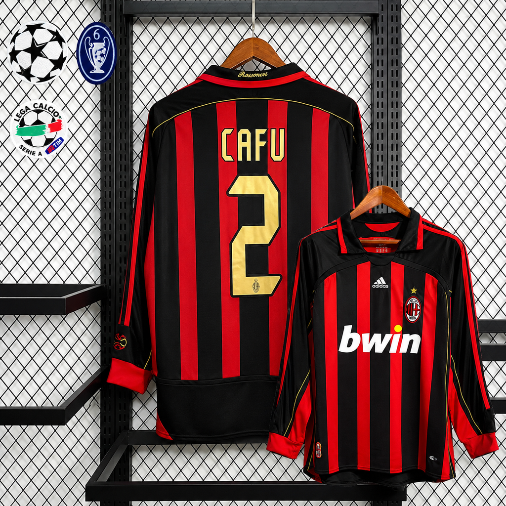 Retro AC Milan 2006-07 Home Jersey Long Sleeve #2 Cafu