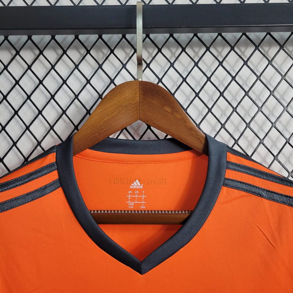 2013/14 Real Madrid Retro Away Orange Long Sleeve Jersey UCL Patch Personalized