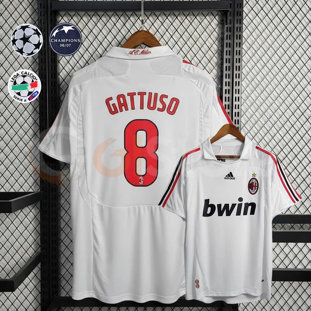 Retro AC Milan 2007-08 White Jersey Short Sleeve #8 Gattuso