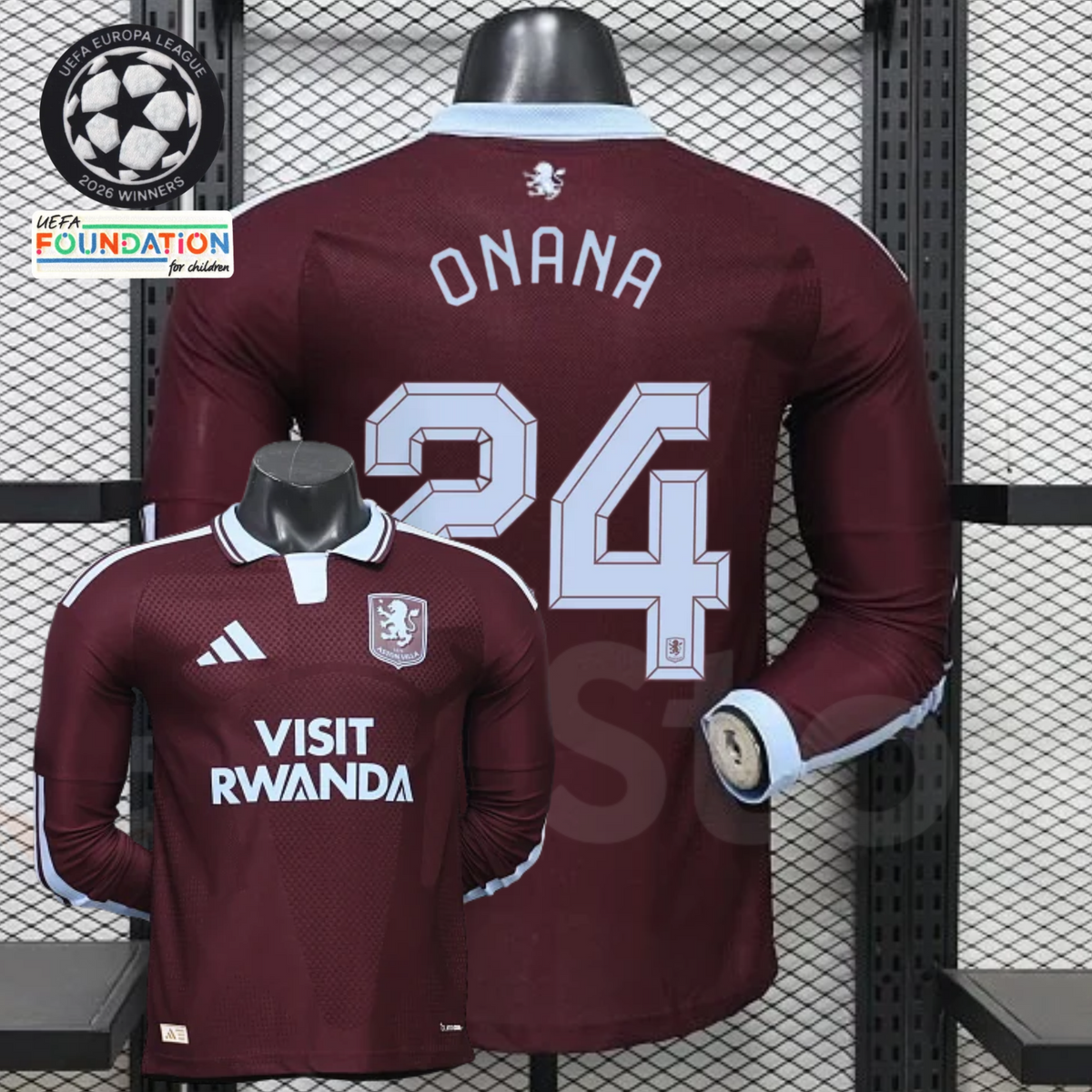 Onana #24. Villa pride. Make it yours. ⚽

Bring a claret statement to matchday with the Aston Villa home long-sleeve player jersey.

👕 Player version | Long sleeves
📏 Sizes S, M, L, XL, 2XL & 3XL
✍️ Choose Onana #24 or your own custom name
🏆 UCL patch option
🎁 A thoughtful gift for a Villa supporter

Save 20%: now $37.60 instead of $47.

Choose your size, personalize your jersey and pick your patch. Tap the tagged jersey to shop.
