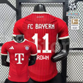 Red Bayern Munich short-sleeve home jersey, front and back views, with white trim and BROWN number 11 on the back.