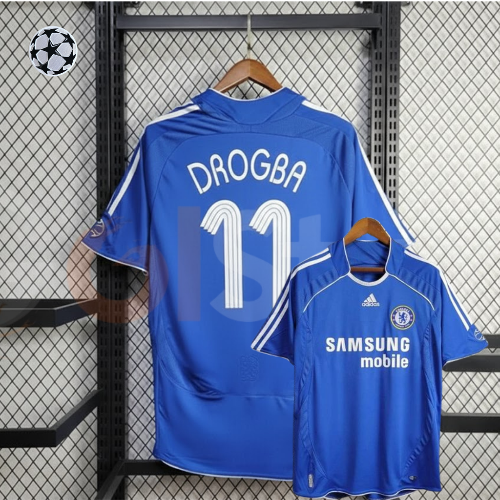 Chelsea FC 2006-2007 Retro Home Short Sleeve Jersey #11 Drogba Personalized UCL Patch Rare