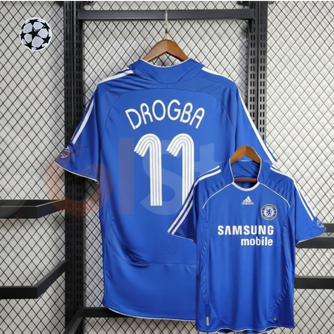 Chelsea FC 2006-2007 Retro Home Short Sleeve Jersey #11 Drogba Personalized UCL Patch Rare