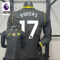 Chelsea dark grey long-sleeve jersey shown from the front and back, with white ROGERS 17 print, neon yellow details and a gold FIFA World Champions chest badge.
