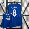 Front and back views of a blue Chelsea FC 2006–2007 long-sleeve home jersey with white Lampard #8 printing, white sleeve stripes and Samsung Mobile sponsor lettering.