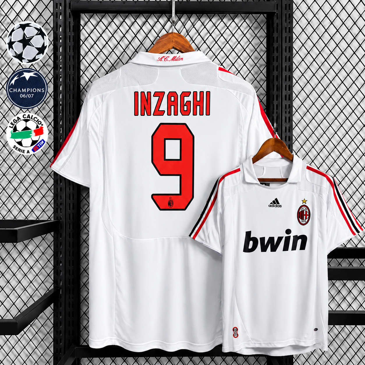 Retro AC Milan 2007-08 White Jersey Short Sleeve #9 Inzaghi