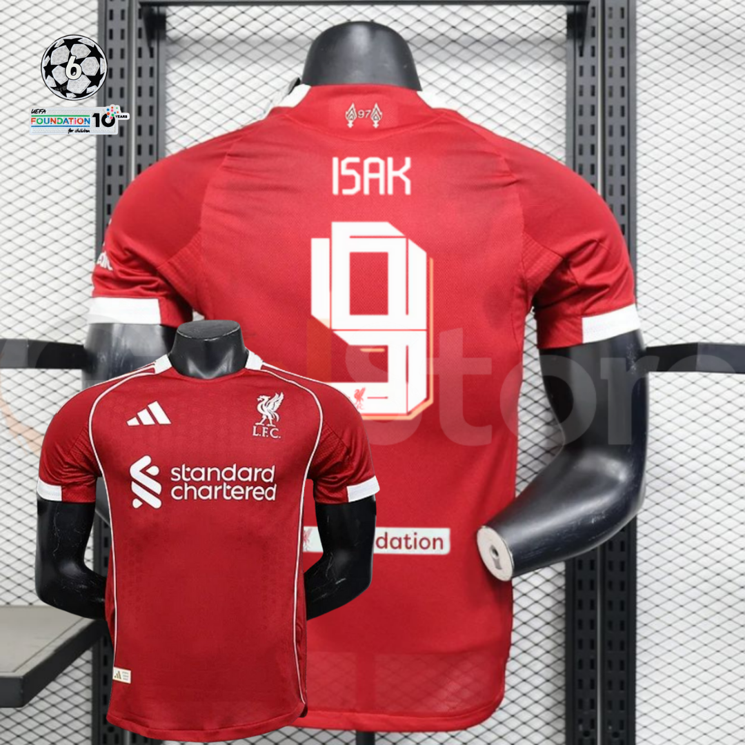 2025-2026 Liverpool Player Version Home Short Sleeve Jersey #9 Isak Personalized UCL Patch