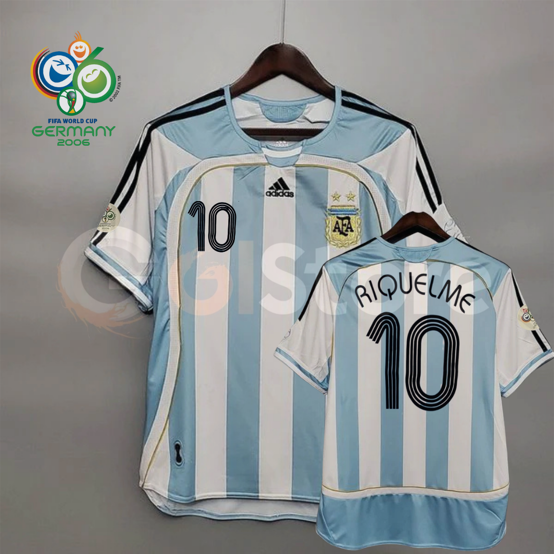 Argentina 2006 World Cup Home Retro Short Sleeve Jersey #10 Riquelme Personalized S-2XL