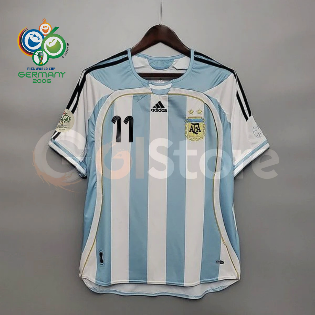 Argentina 2006 World Cup Home Retro Short Sleeve Jersey #11 Tevez Personalized S-2XL