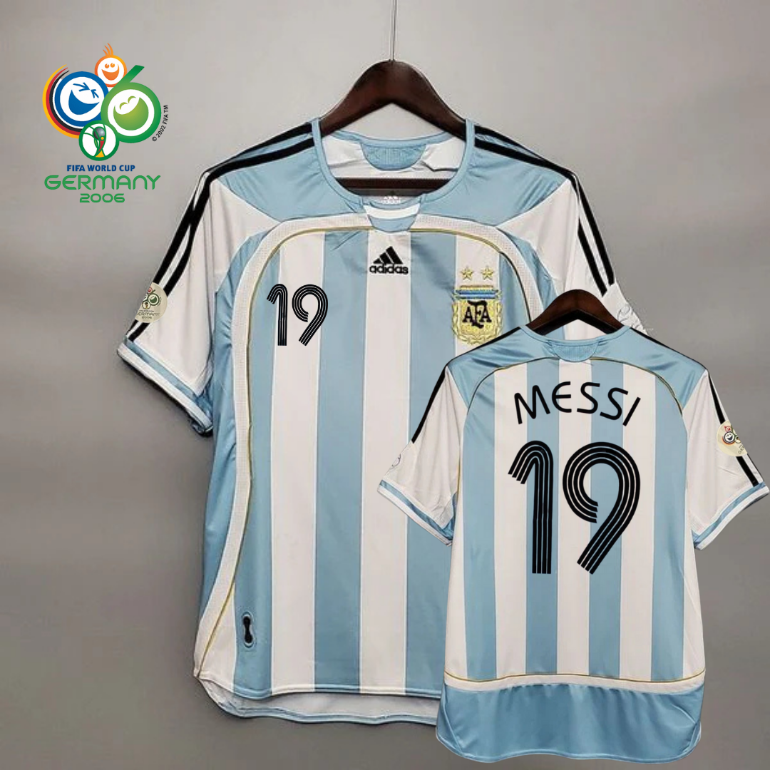 Argentina 2006 World Cup Home Retro Short Sleeve Jersey #19 Young Messi Personalized S-2XL