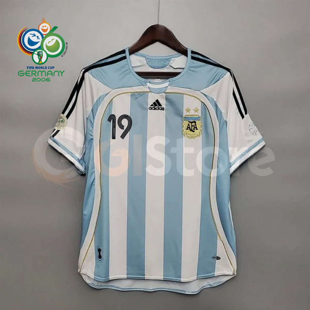 Argentina 2006 World Cup Home Retro Short Sleeve Jersey #19 Young Messi Personalized S-2XL