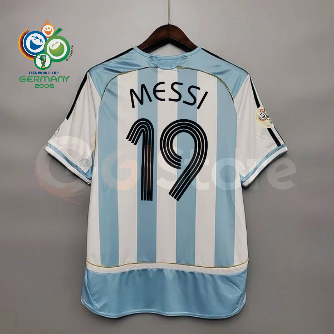 Argentina 2006 World Cup Home Retro Short Sleeve Jersey #19 Young Messi Personalized S-2XL