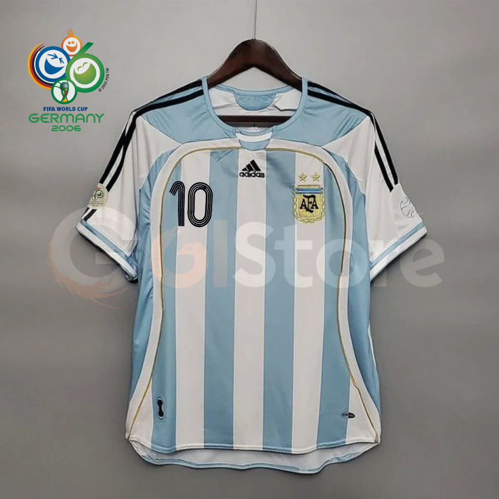 Argentina 2006 World Cup Home Retro Short Sleeve Jersey #10 Riquelme Personalized S-2XL
