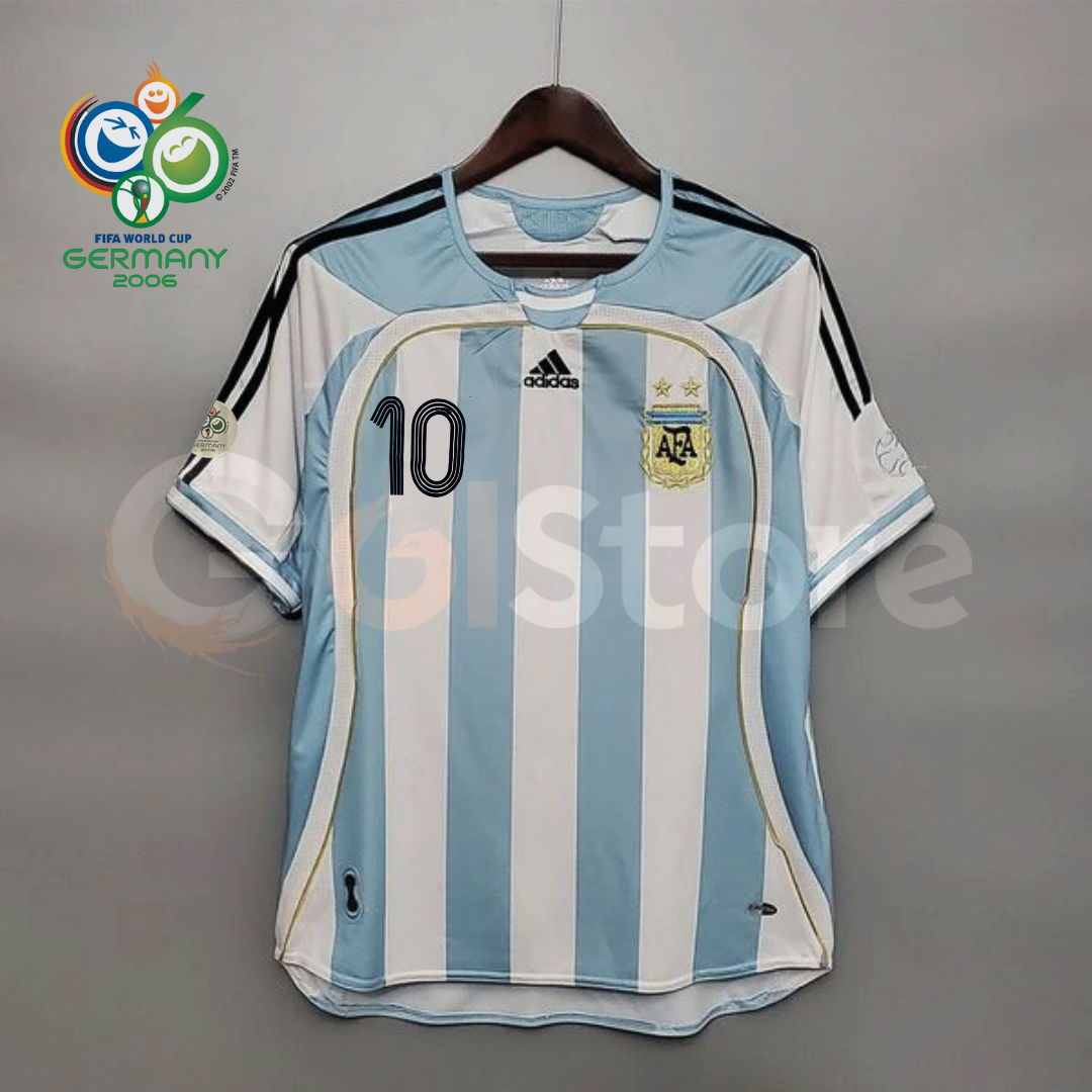 Argentina 2006 World Cup Home Retro Short Sleeve Jersey #10 Riquelme Personalized S-2XL