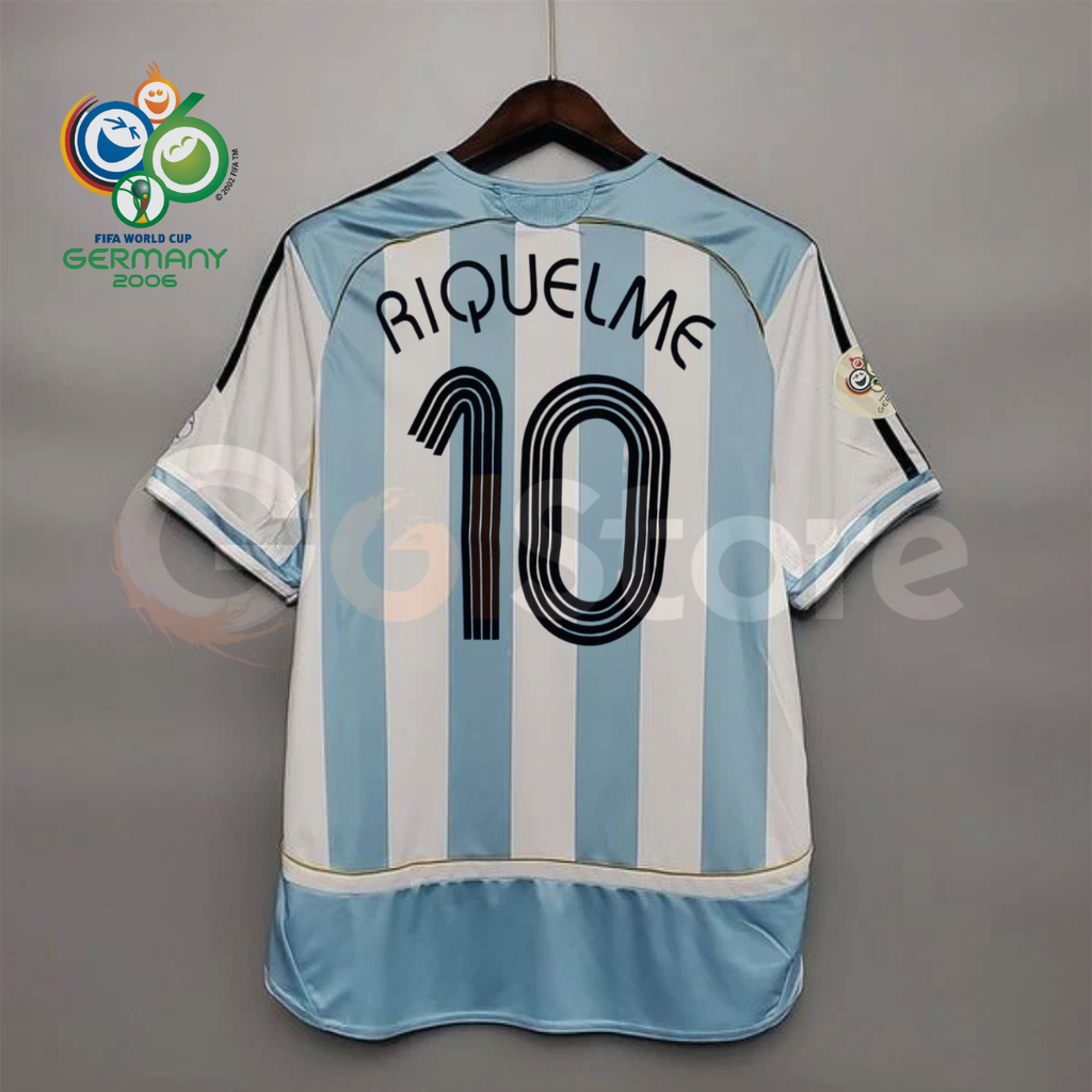 Argentina 2006 World Cup Home Retro Short Sleeve Jersey #10 Riquelme Personalized S-2XL