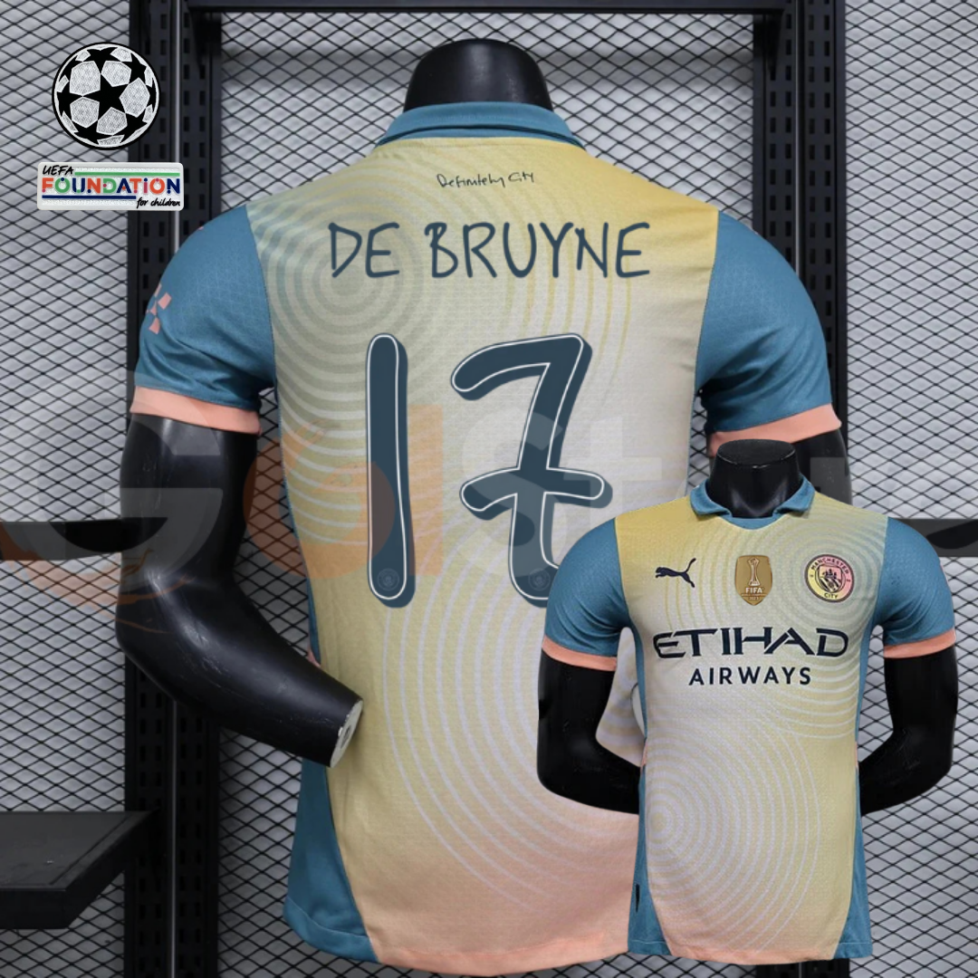 Manchester City 2024-2025 Third Away Jersey Player Version #17 De Bruyne UCL Patch Personalized