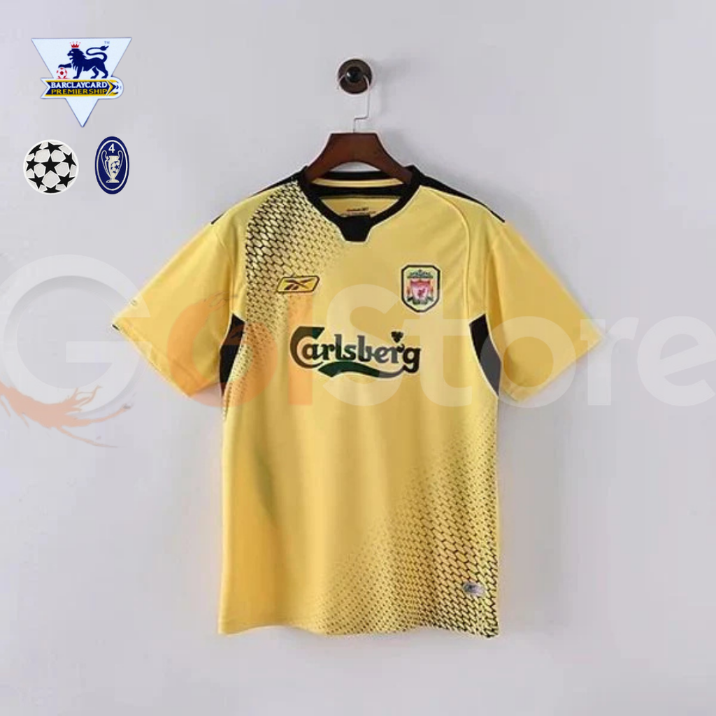 2004-2005 Liverpool Retro Yellow Away Short Sleeve Jersey Personalized PL UCL Patch