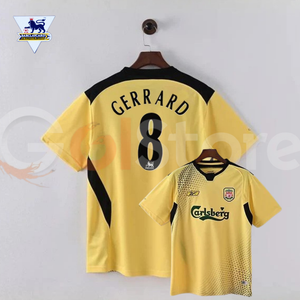 2004-2005 Liverpool Retro Yellow Away Short Sleeve Jersey #8 Gerrard Personalized PL Patch