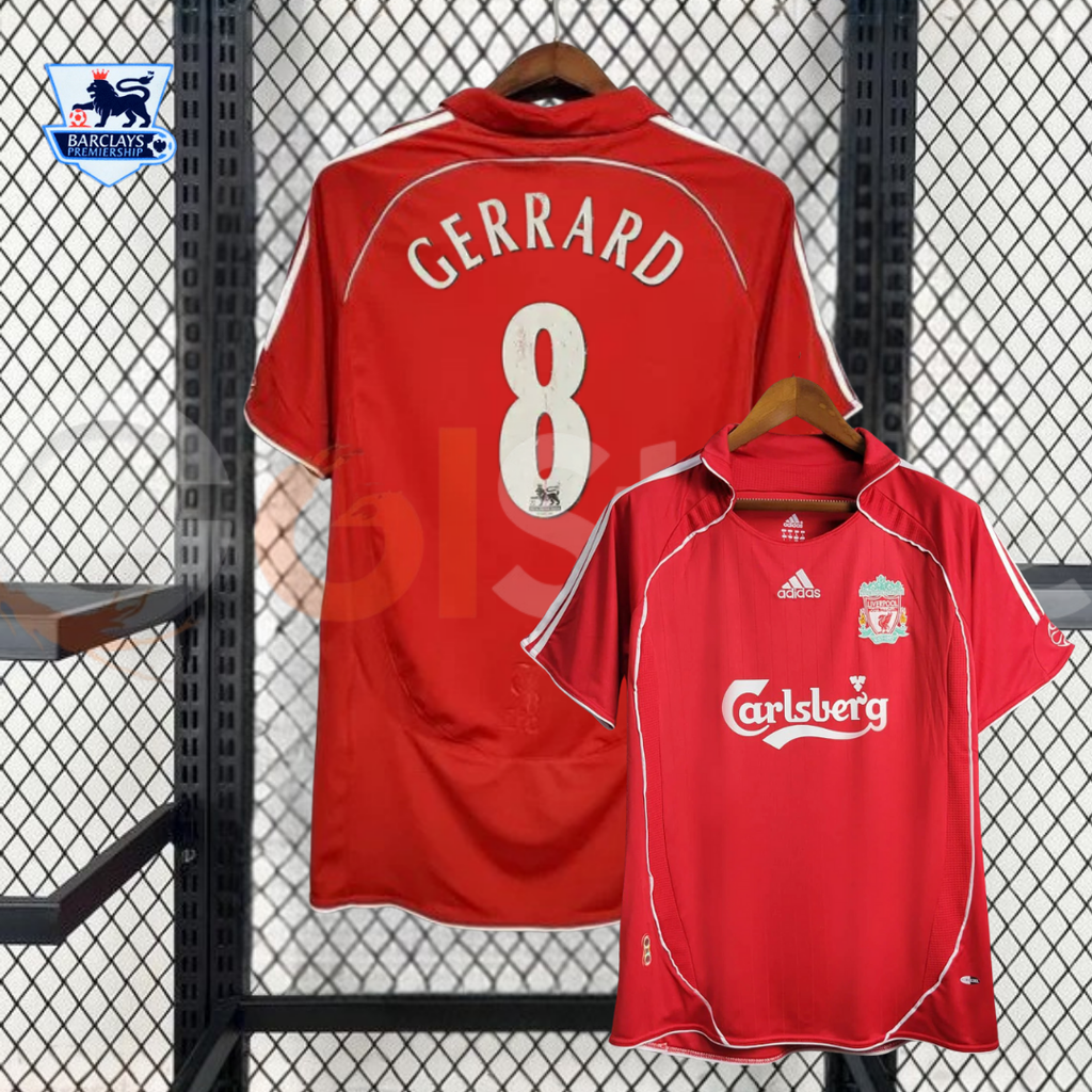 2006-2007 Liverpool Retro Red Home Short Sleeve Jersey #8 Gerrard Personalized PL Patch
