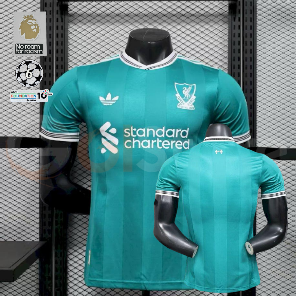 2025-2026 Liverpool Player Version Green Third Short Sleeve Jersey Personalized PL UCL Patch
