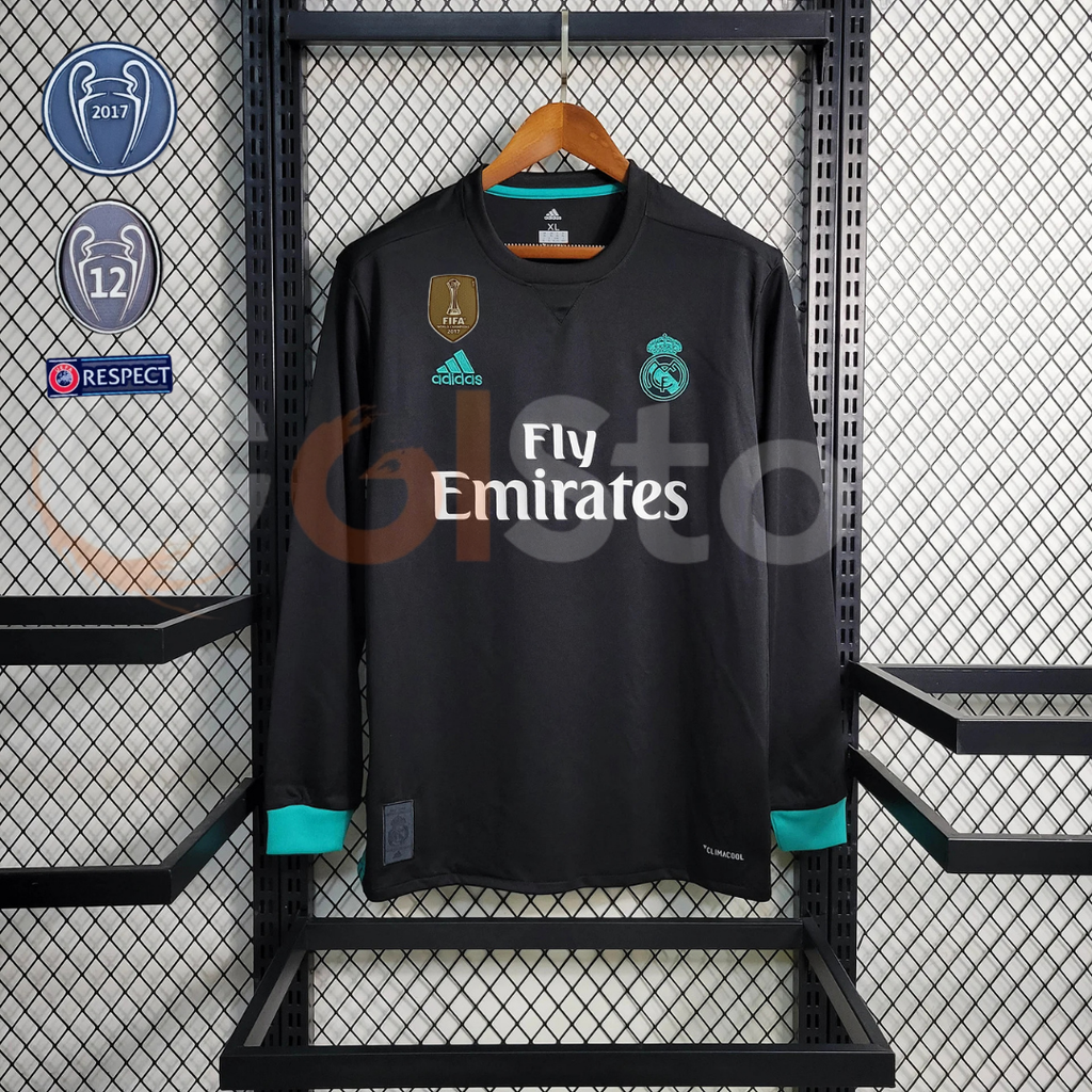 2017/18 Real Madrid Retro Away Black Jersey Long Sleeve UCL Personalized