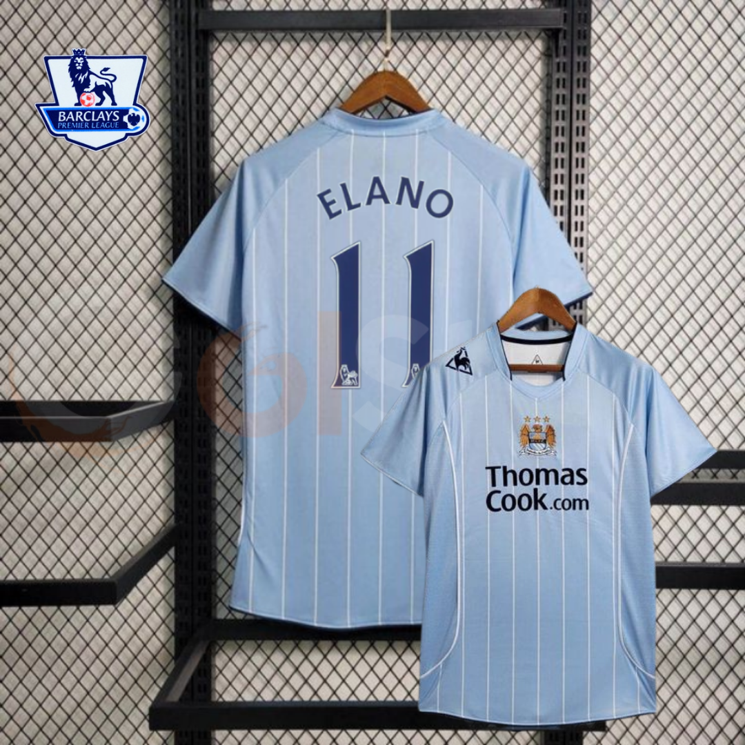 Manchester City 2008-2009 Retro Home Short Sleeve Jersey #11 Elano Personalized PL Patch