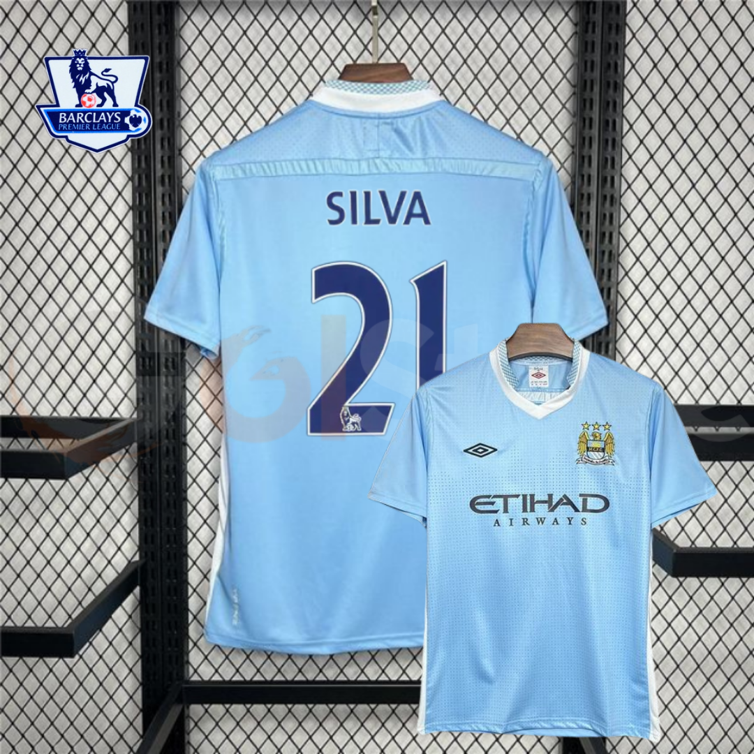 Manchester City 2011-2012 Retro Home Short Sleeve Jersey #21 Silva Personalized PL Patch Rare