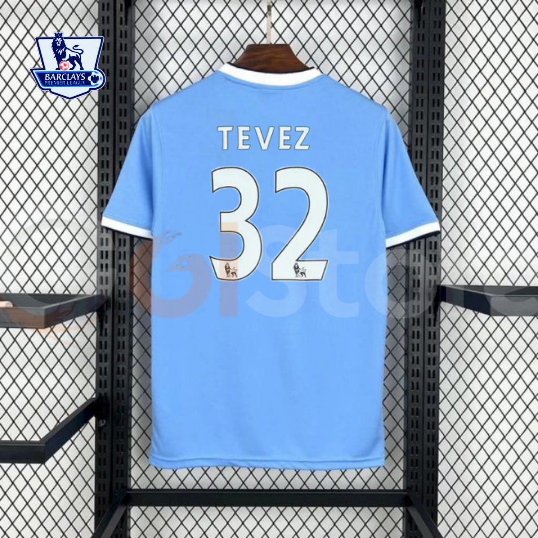 Manchester City 2013-2014 Retro Home Short Sleeve Jersey #32 Tevez Premier League Patch Personalized Rare