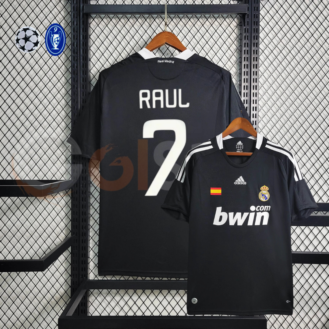 2008/09 Real Madrid Retro Away Black Jersey #7 Raul UCL Personalized