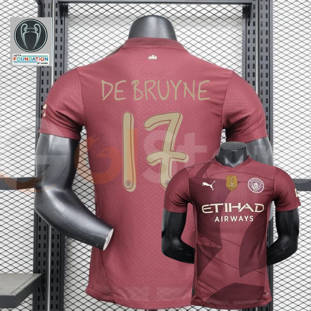 Manchester City 2024-2025 Away Short Sleeve Player Version Jersey #17 De Bruyne UCL Patch Personalized S-2XL