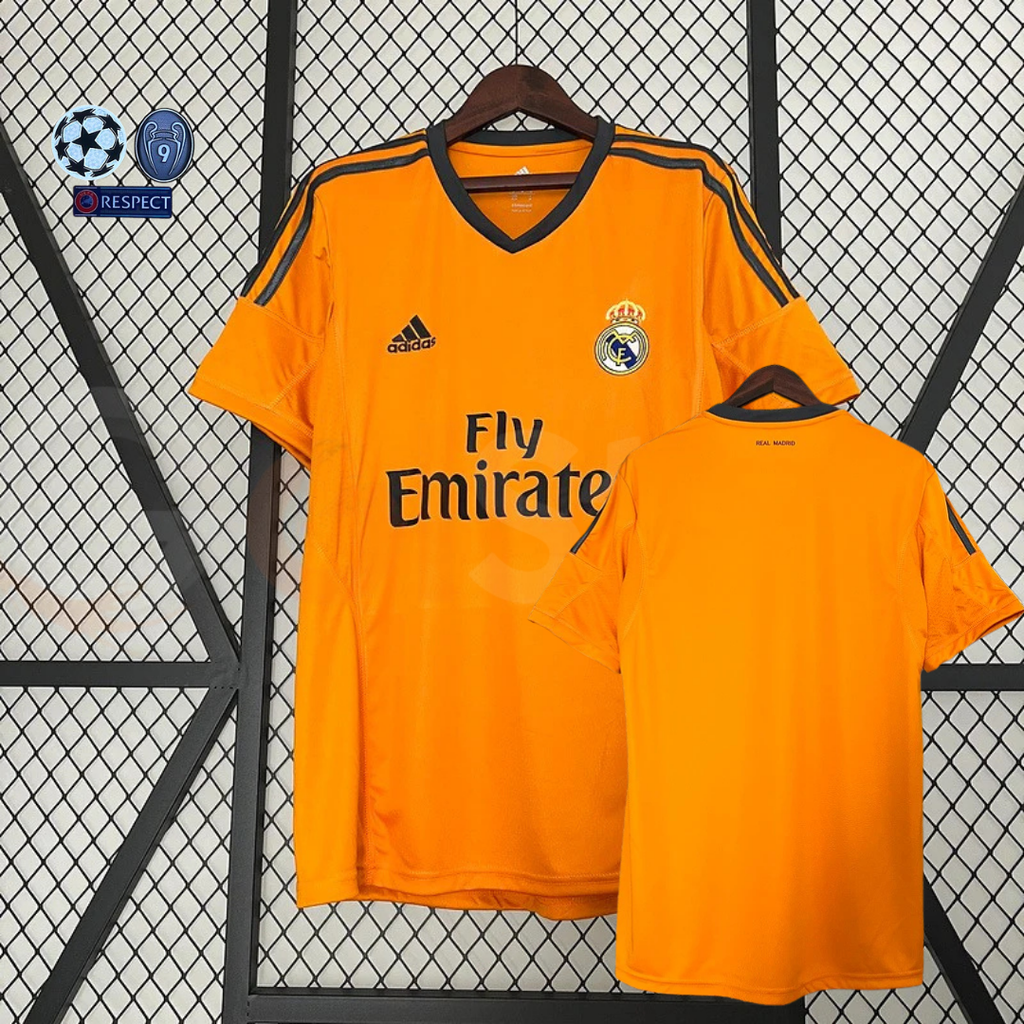 2013/14 Real Madrid Retro Away Orange Jersey UCL Patch Personalized