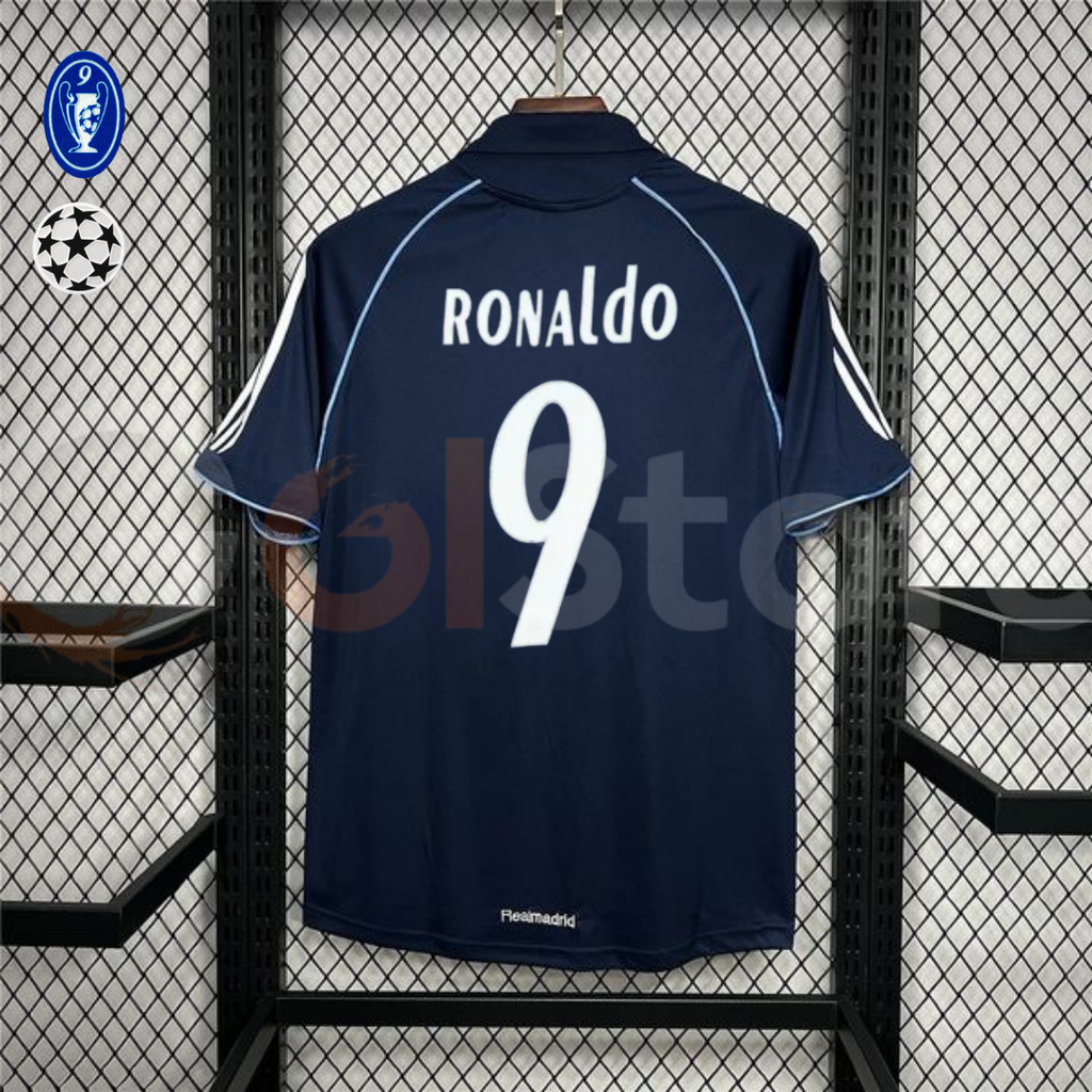 2005/06 Real Madrid Retro Away Navy Blue Jersey #9 Ronaldo UCL Personalized