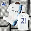 Manchester City 2013-2014 Retro Away White Jersey #21 Silva Personalized PL Patch