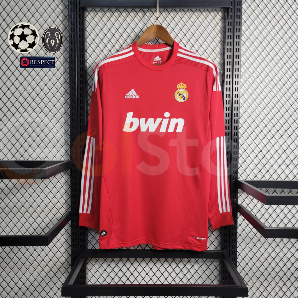 2011/12 Real Madrid Retro Away Red Long Sleeve Jersey #10 Ozil UCL Personalized