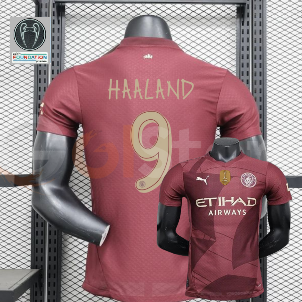 Manchester City 2024-2025 Away Short Sleeve Player Version Jersey #9 Haaland UCL Patch Personalized S-2XL