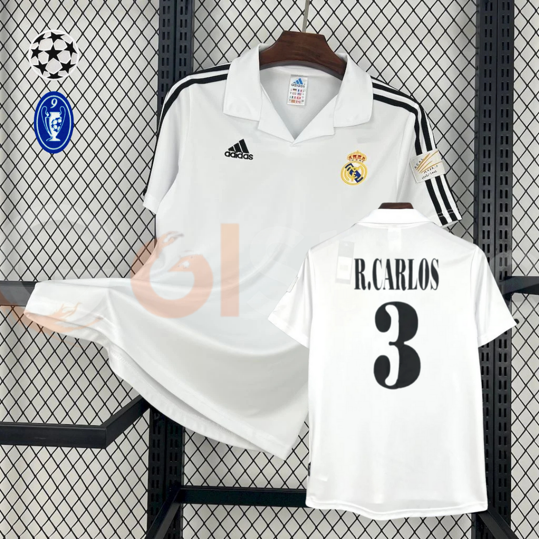 2002/03 Real Madrid Retro Home Jersey #3 Roberto Carlos UCL & La Liga Patch Personalized