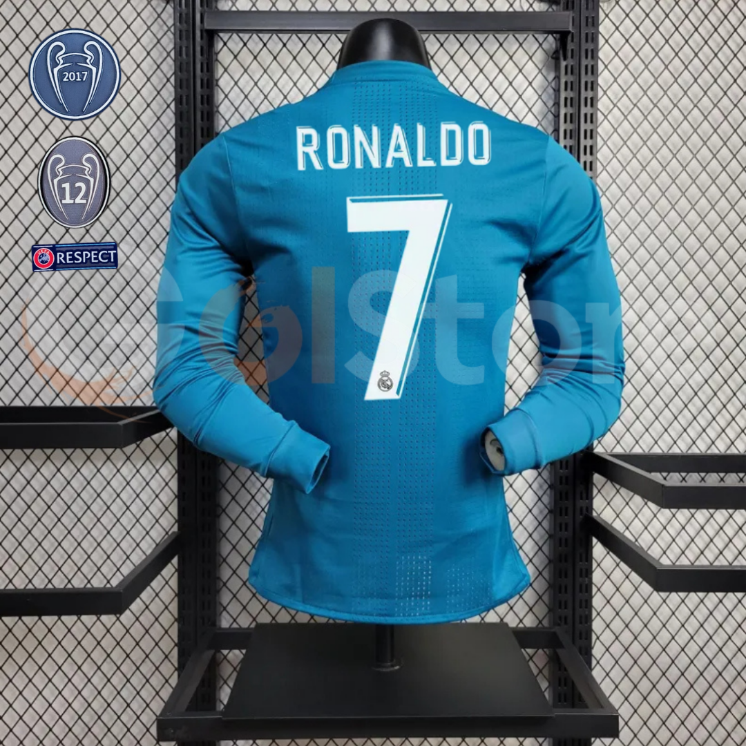 2017/18 Real Madrid Retro Third Blue Jersey Long Sleeve #7 Ronaldo UCL Personalized