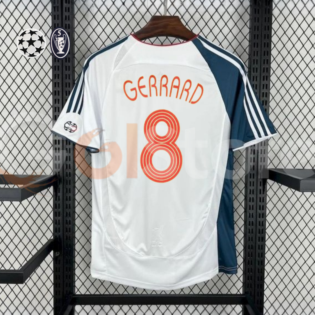 2006-2007 Liverpool Retro White Away Short Sleeve Jersey #8 Gerrard Personalized UCL Patch