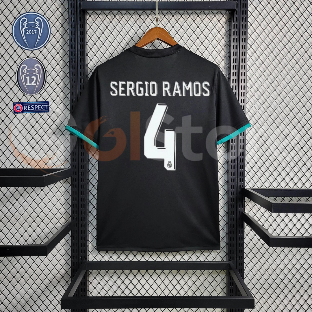 2017/18 Real Madrid Retro Away Black Jersey #4 Sergio Ramos UCL Personalized