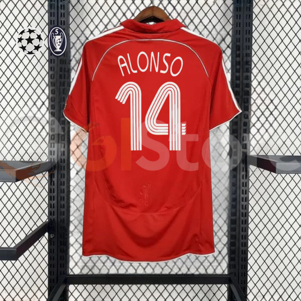2006-2007 Liverpool Retro Red Home Short Sleeve Jersey #14 Alonso Personalized UCL Patch