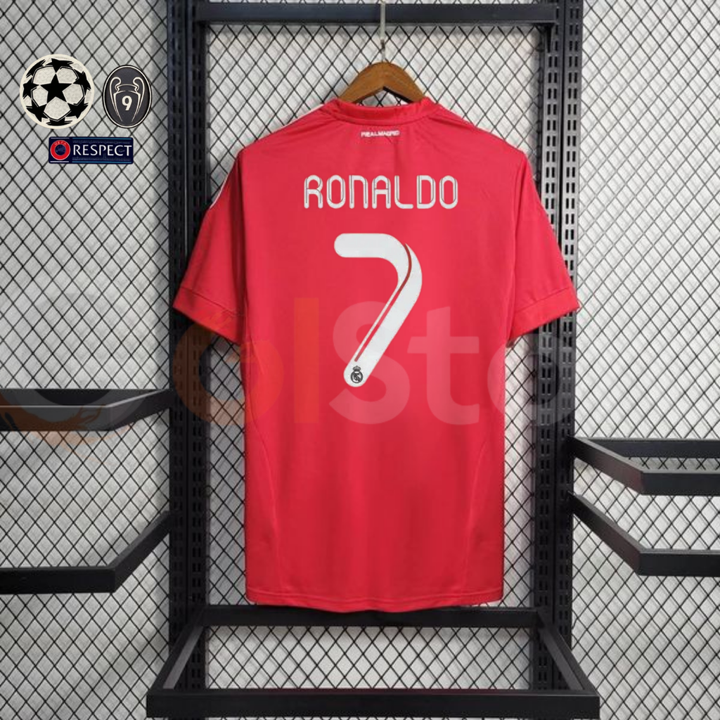 2011/12 Real Madrid Retro Away Red Jersey #7 Ronaldo UCL Personalized