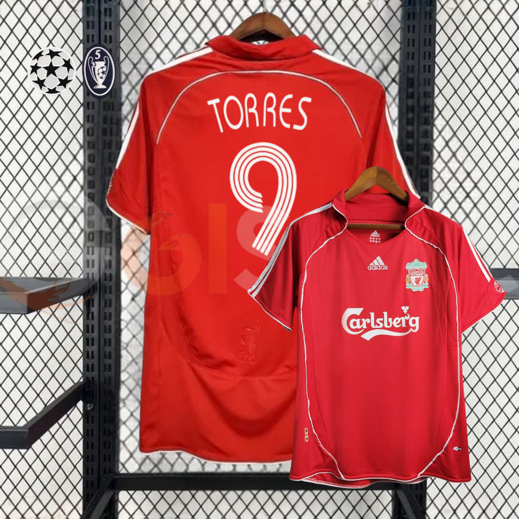 2006-2007 Liverpool Retro Red Home Short Sleeve Jersey #9 Torres Personalized UCL Patch