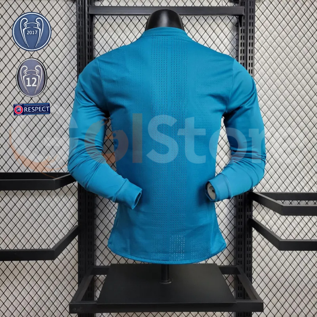 2017/18 Real Madrid Retro Third Blue Jersey Long Sleeve UCL Personalized