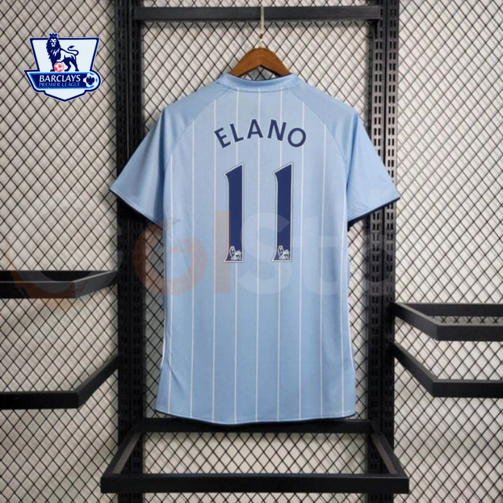 Manchester City 2008-2009 Retro Home Short Sleeve Jersey #11 Elano Personalized PL Patch