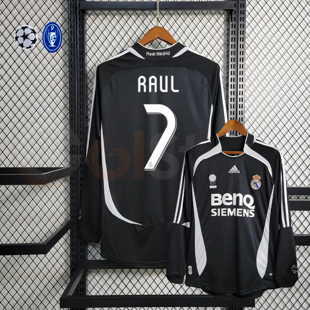 2006/07 Real Madrid Retro Away Black Long Sleeve Jersey #7 Raul UCL Personalized
