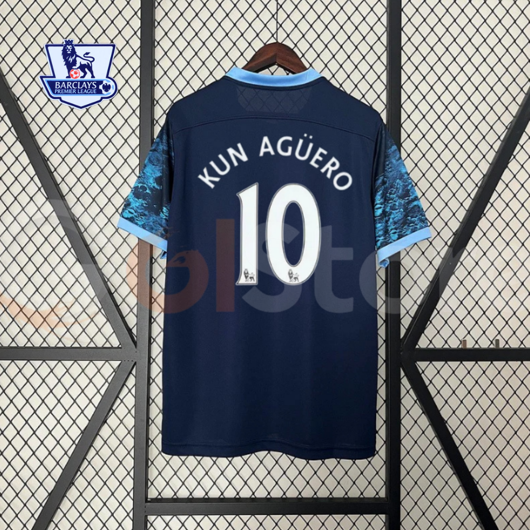 Manchester City 2015-2016 Retro Away Short Sleeve Jersey #10 Kun Aguero Premier League Patch Personalized Rare